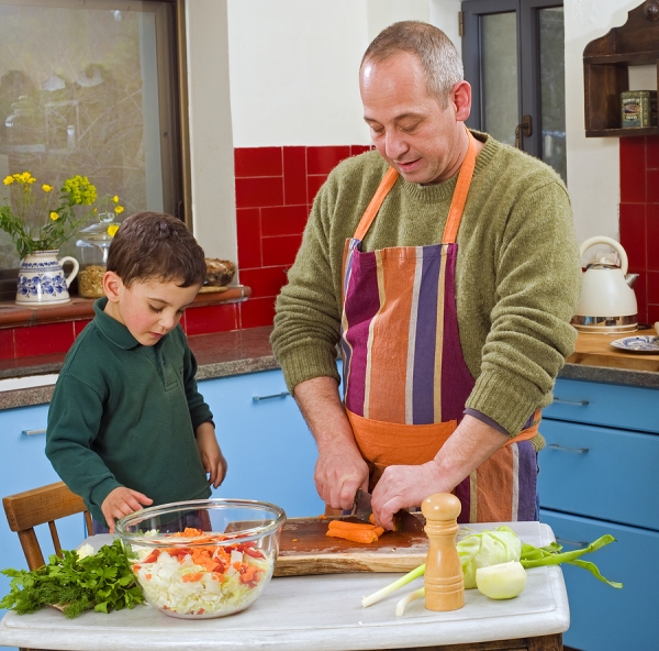 Father and son cooking